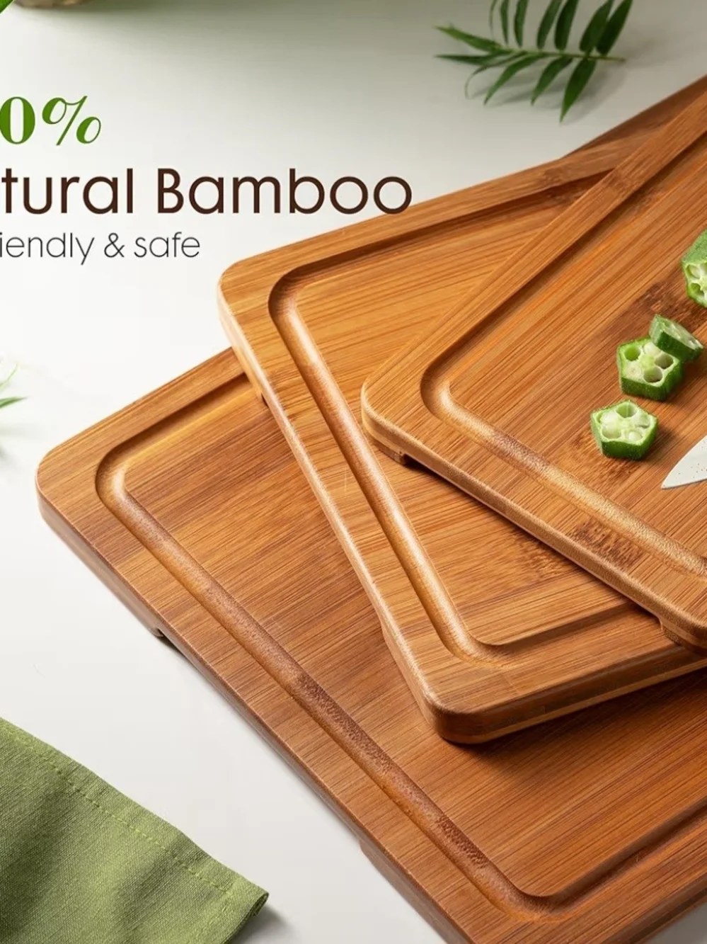 Bamboo Cutting Board Set in Natural Brown - 3-Piece